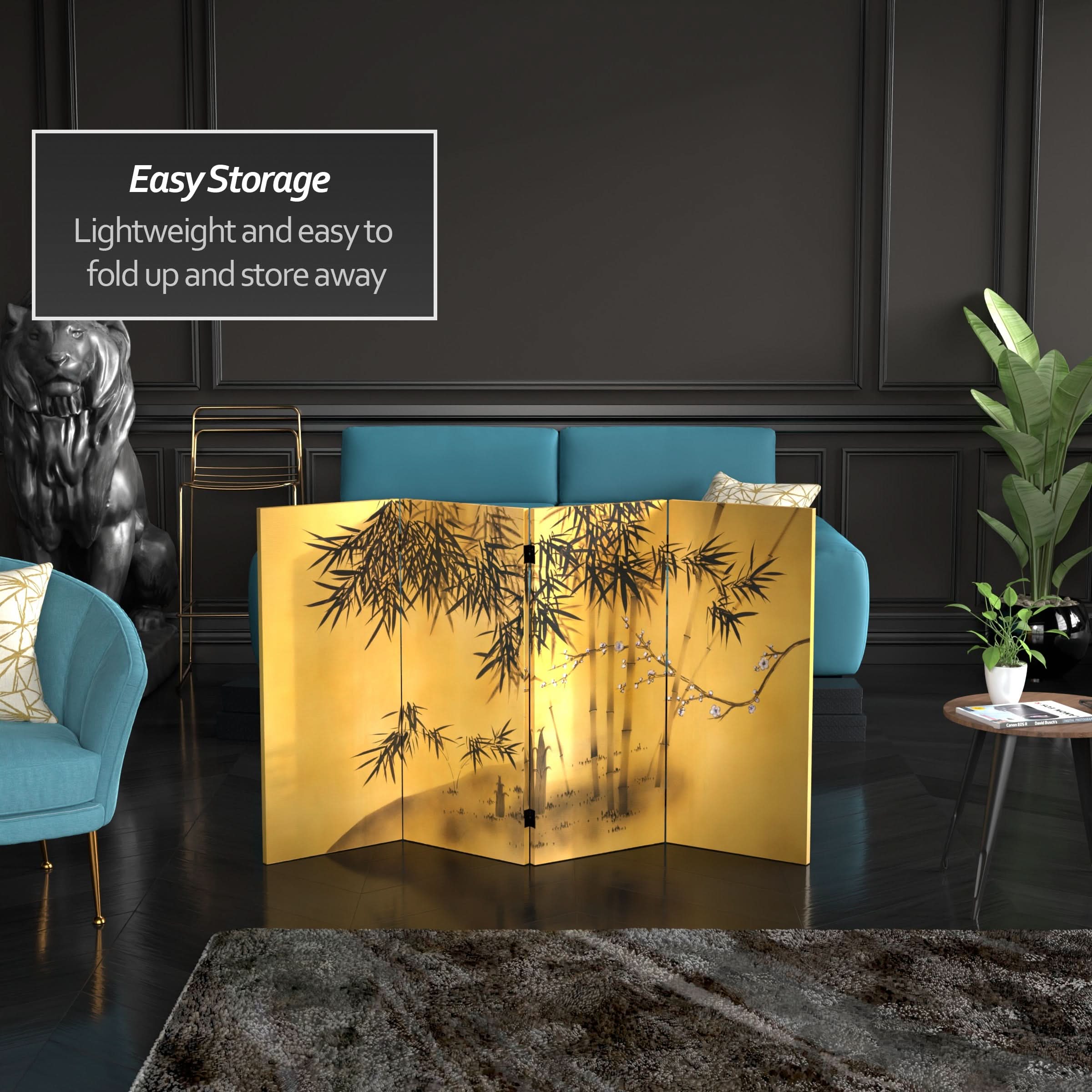 3 ft. Short Double Sided Bamboo Tree Canvas Room Divider - Image 3
