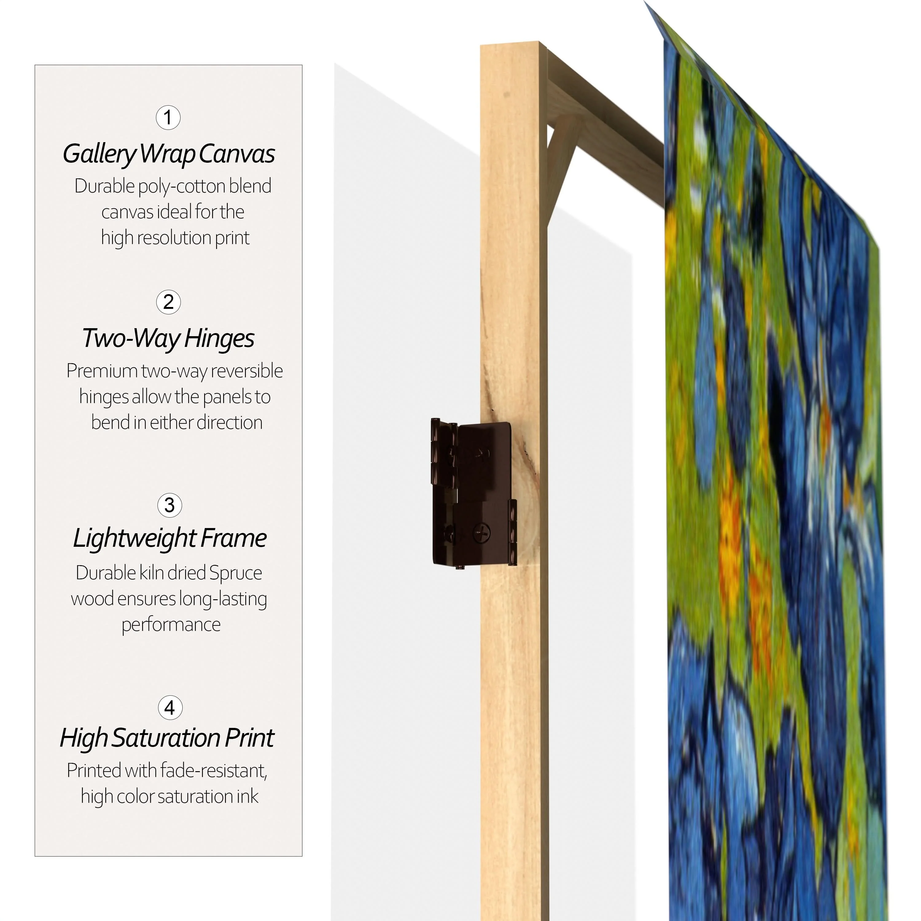 3 ft. Short Double Sided Works of Van Gogh Canvas Folding Screen - Irises/Starry Night Over Rhone - Image 4