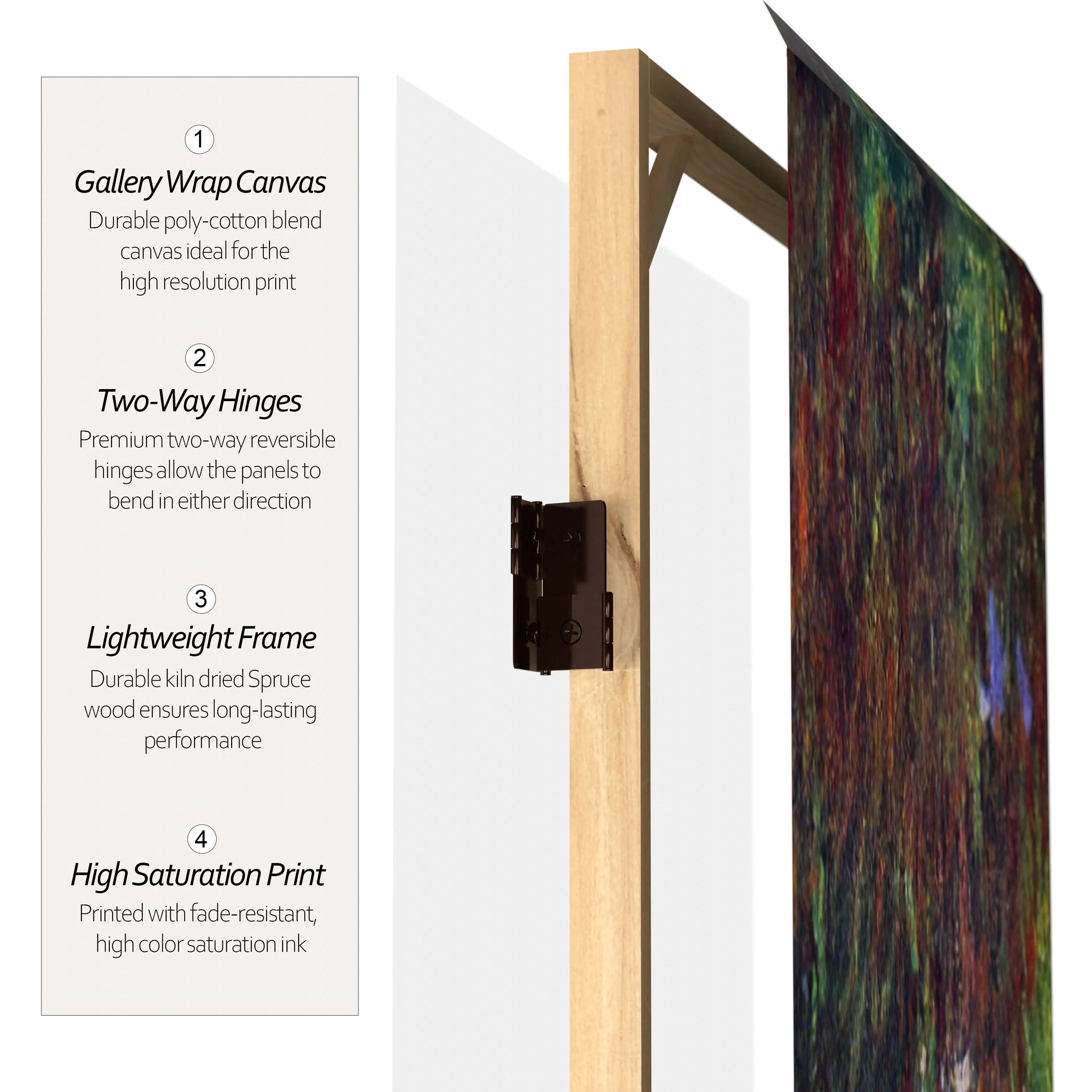 4 ft. Short Double Sided Works of Monet Canvas Folding Screen - Lilies/Garden at Giverny - Image 4
