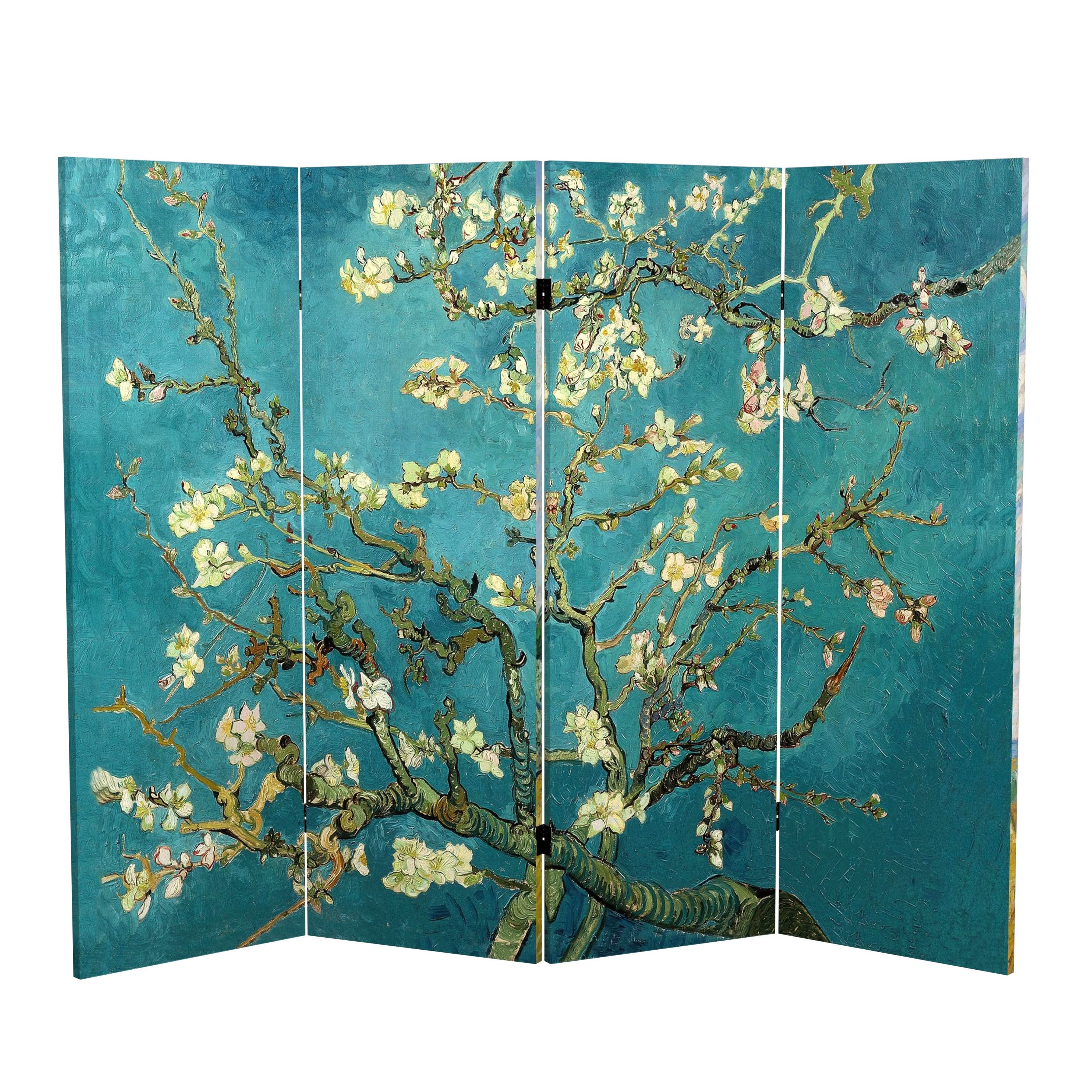 4 ft. Short Double Sided Works of Van Gogh Canvas Folding Screen - Almond Blossoms/Wheat Field