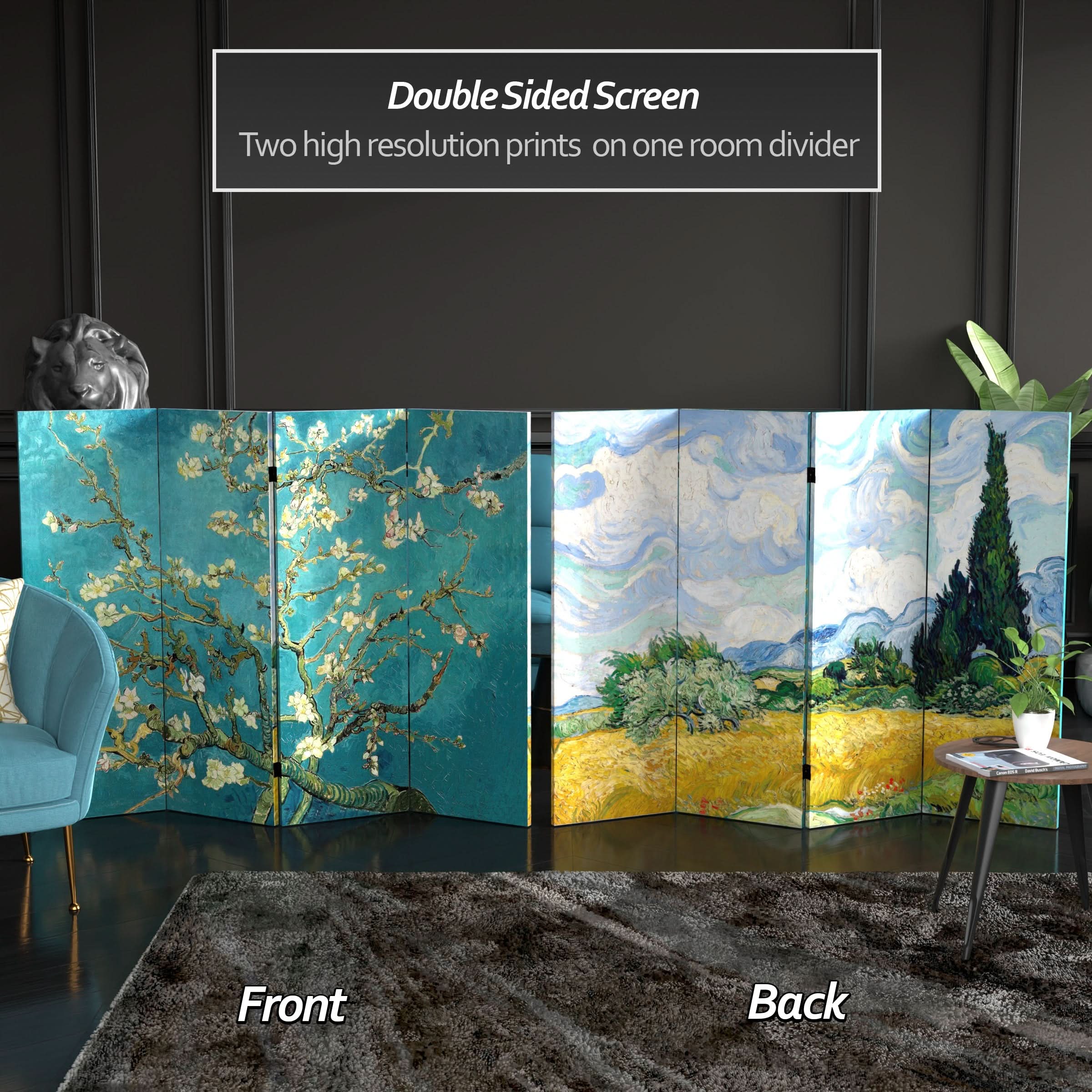 4 ft. Short Double Sided Works of Van Gogh Canvas Folding Screen - Almond Blossoms/Wheat Field - Image 2
