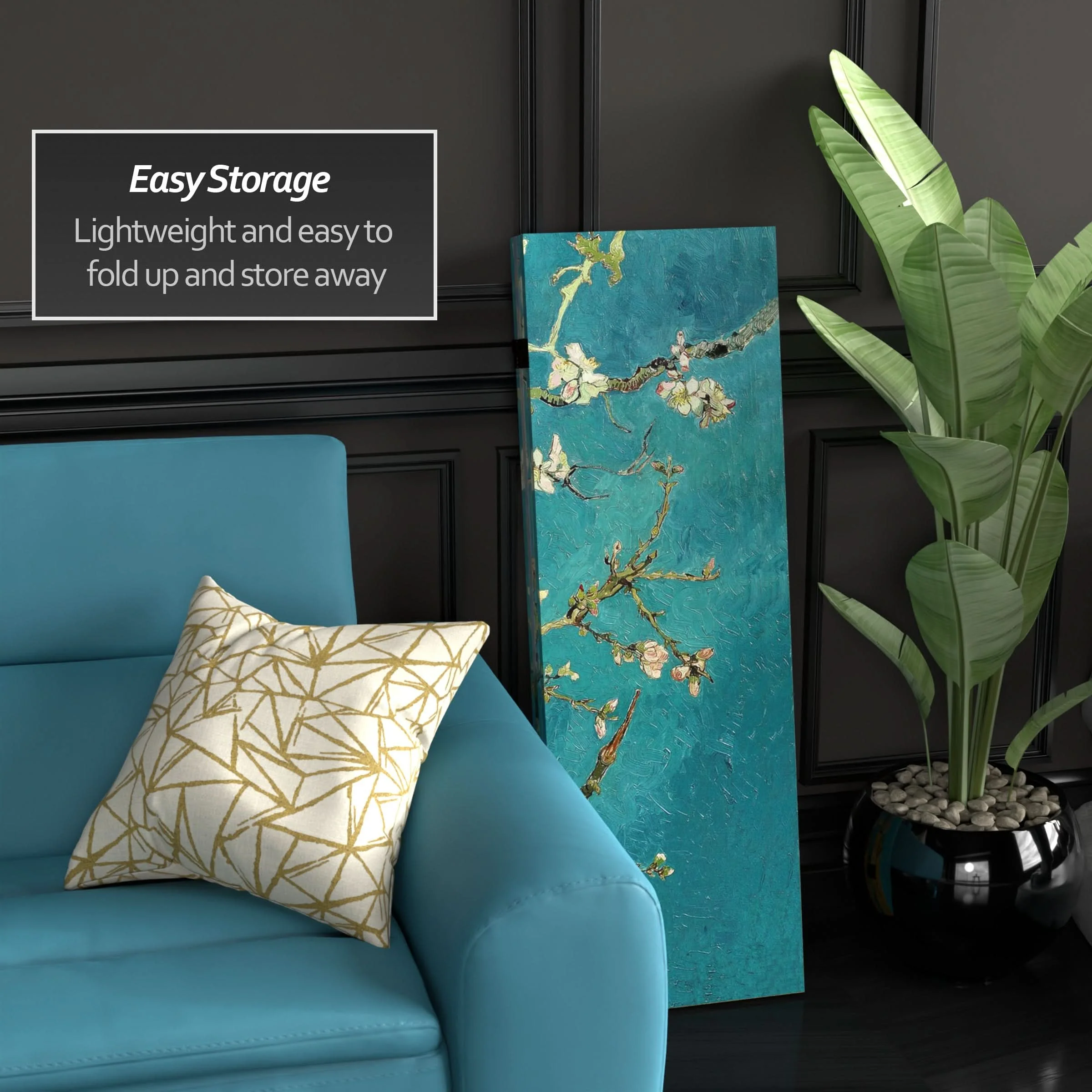 4 ft. Short Double Sided Works of Van Gogh Canvas Folding Screen - Almond Blossoms/Wheat Field - Image 3