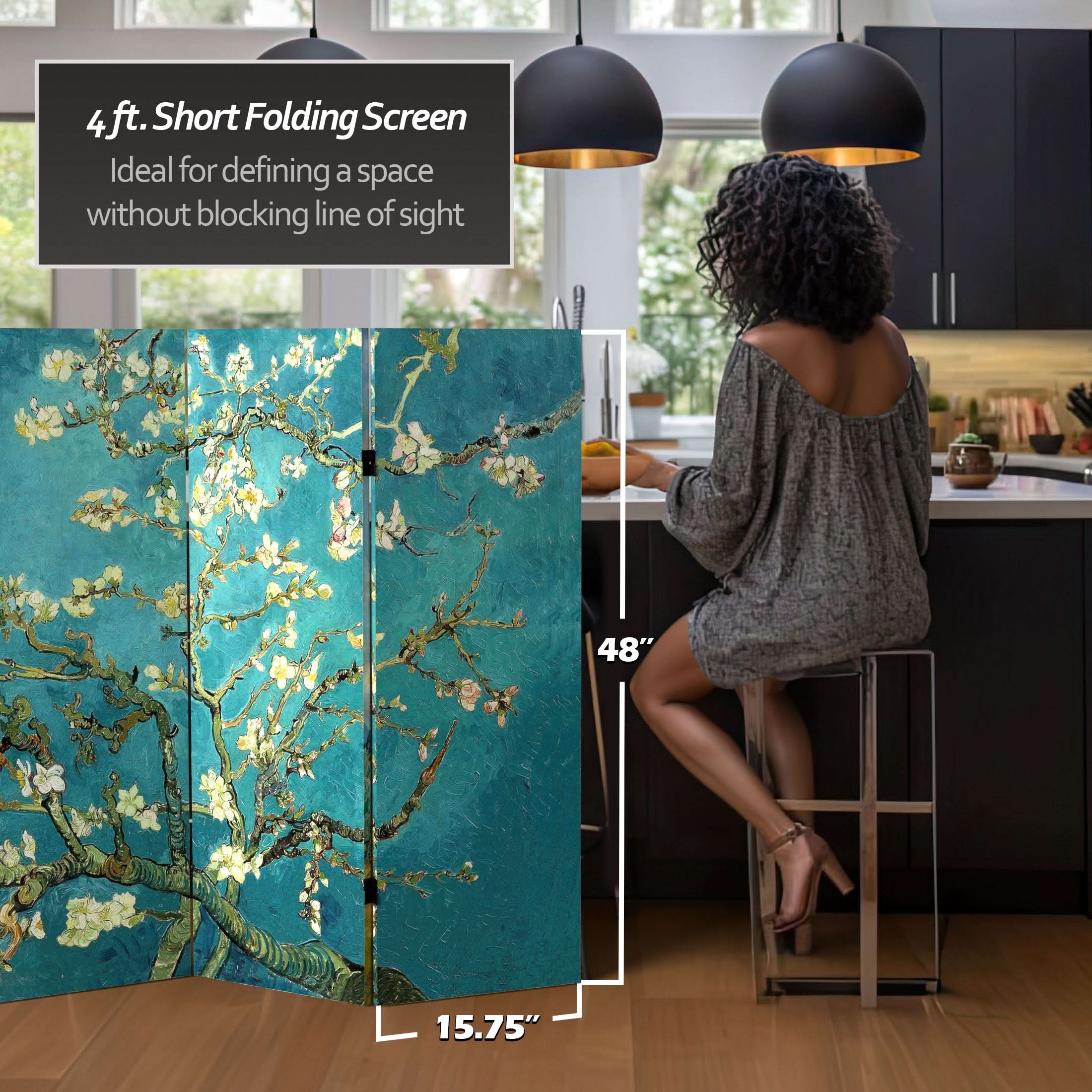 4 ft. Short Double Sided Works of Van Gogh Canvas Folding Screen - Almond Blossoms/Wheat Field - Image 5