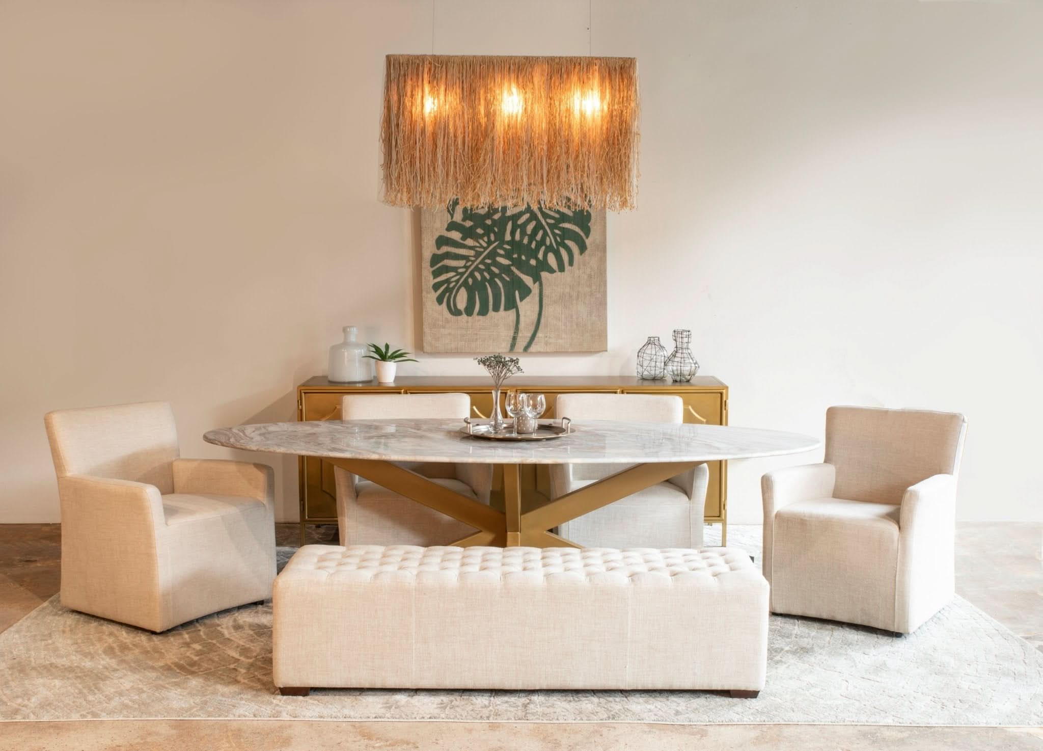 Pasadena Iron and Marble Oval Dining Table - Image 4