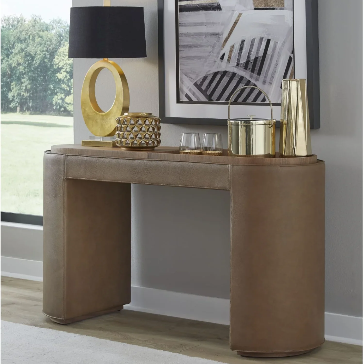 Yeal Leather Upholstered Storage Console Table - Image 3